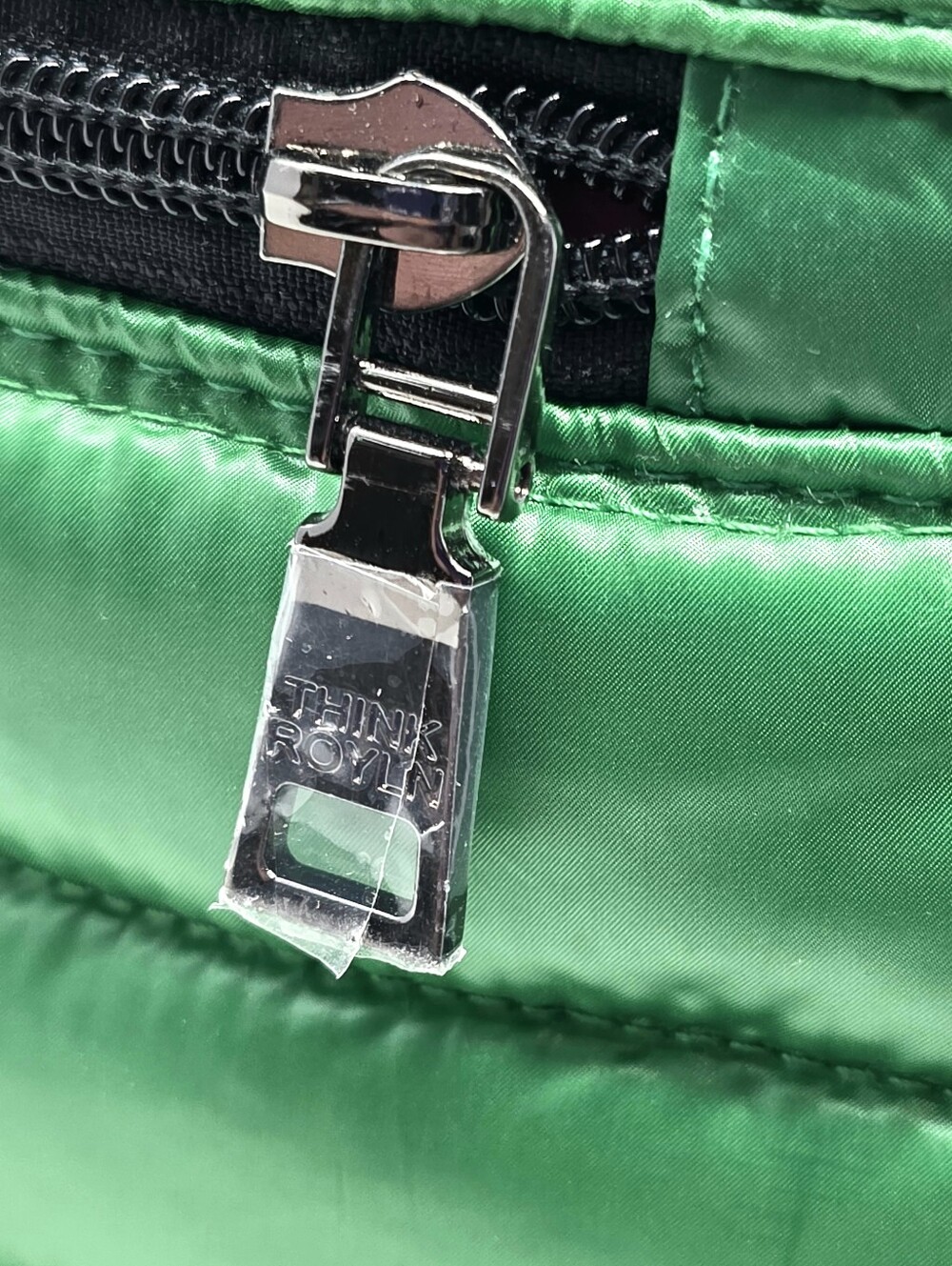 Think Royln Life On The Fly Puffy Tote Bag Large Green Pink, No Shoulder Strap - Picture 9 of 16